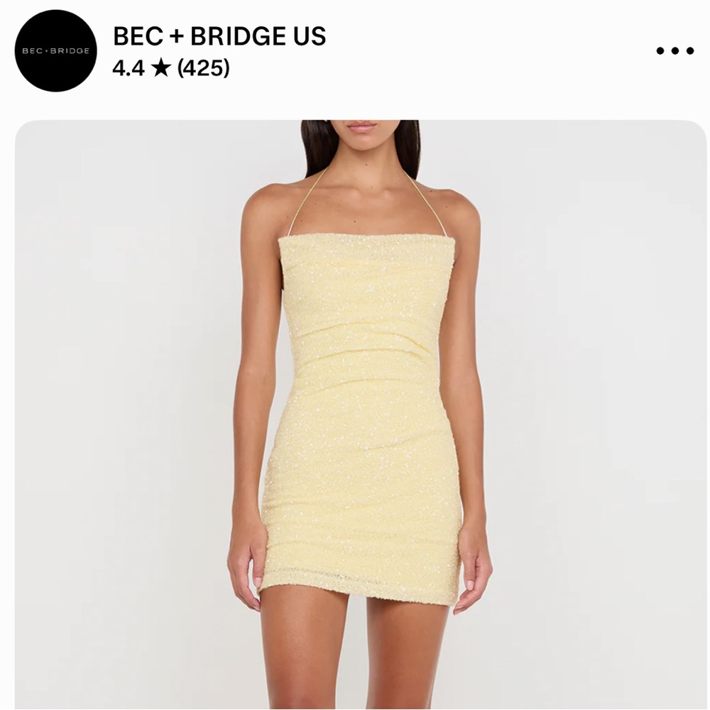 NWT Bec & Bridge Butter Canary Yellow Aishya Asym Sequin Mini Dress